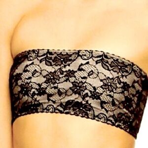 TOP SECRET LUXURY LINGERIE BANDEAU IN BLACK LACE WITH NUDE LINING SIZE M